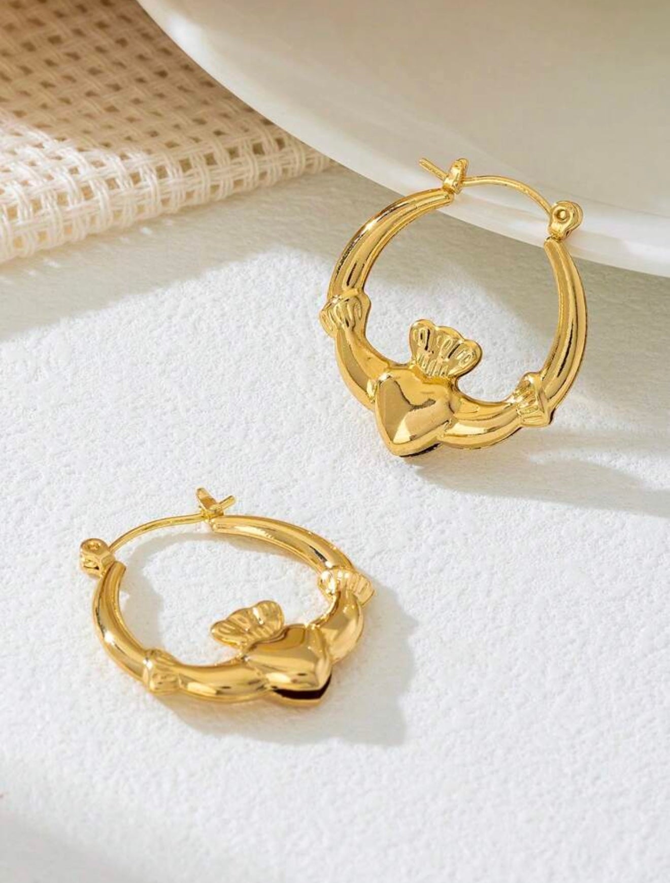 Claddagh Heart Stud Earrings – Vintage Minimalist Design - Tarnish Resistant Base 2.7 x 2.5 cms