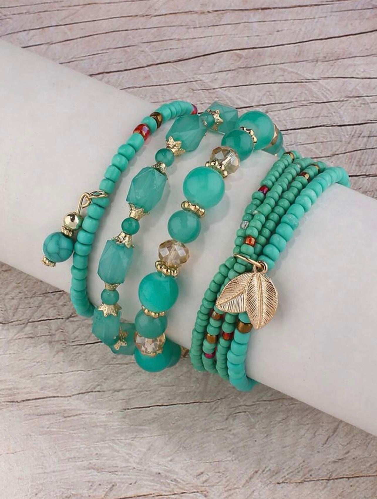 4pc Handmade Turquoise Seed & Glass Beaded Bracelet Stack – Vibrant Jewellery Set for Women