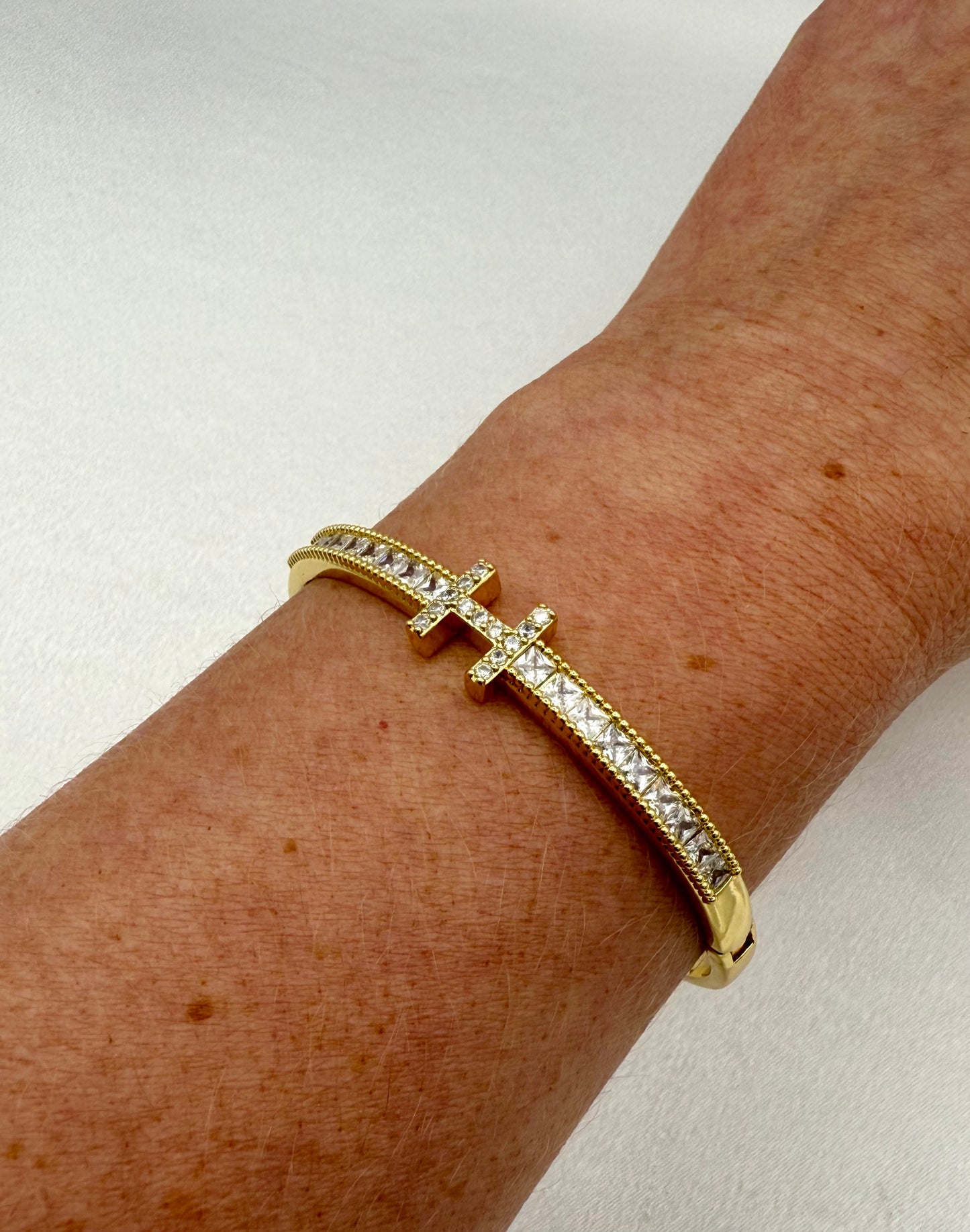 Sparkling Stainless Steel Cubic Zirconia Bracelet Set – Elegant, H Bracelet Inspired - Gold