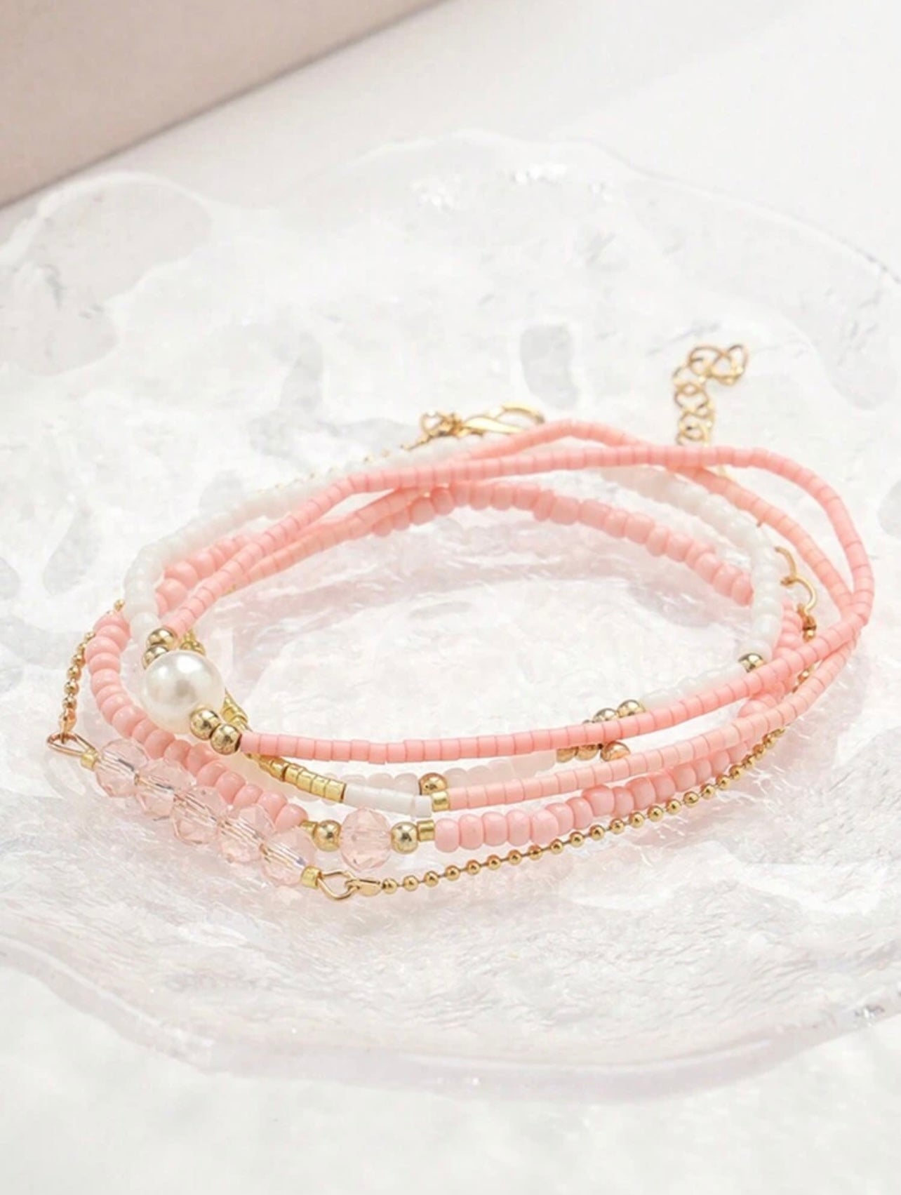 5pc Pink & White Faux Pearl Bracelet Stack – Handmade Holiday & Party Jewellery