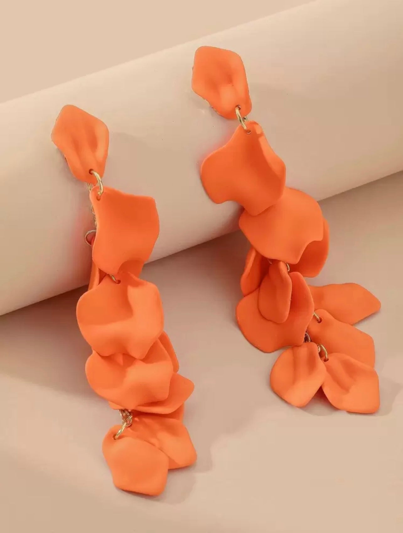 Gold & Orange Petal Drop Earrings – Bold & Elegant Daily Jewellery