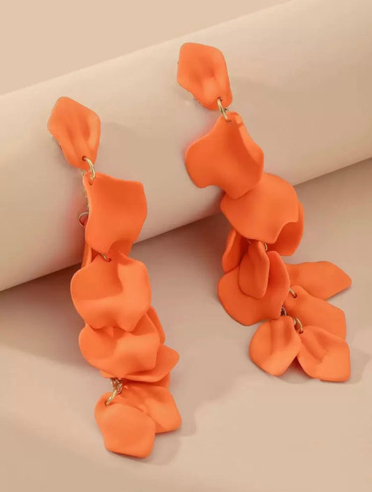 Gold & Orange Petal Drop Earrings – Bold & Elegant Daily Jewellery