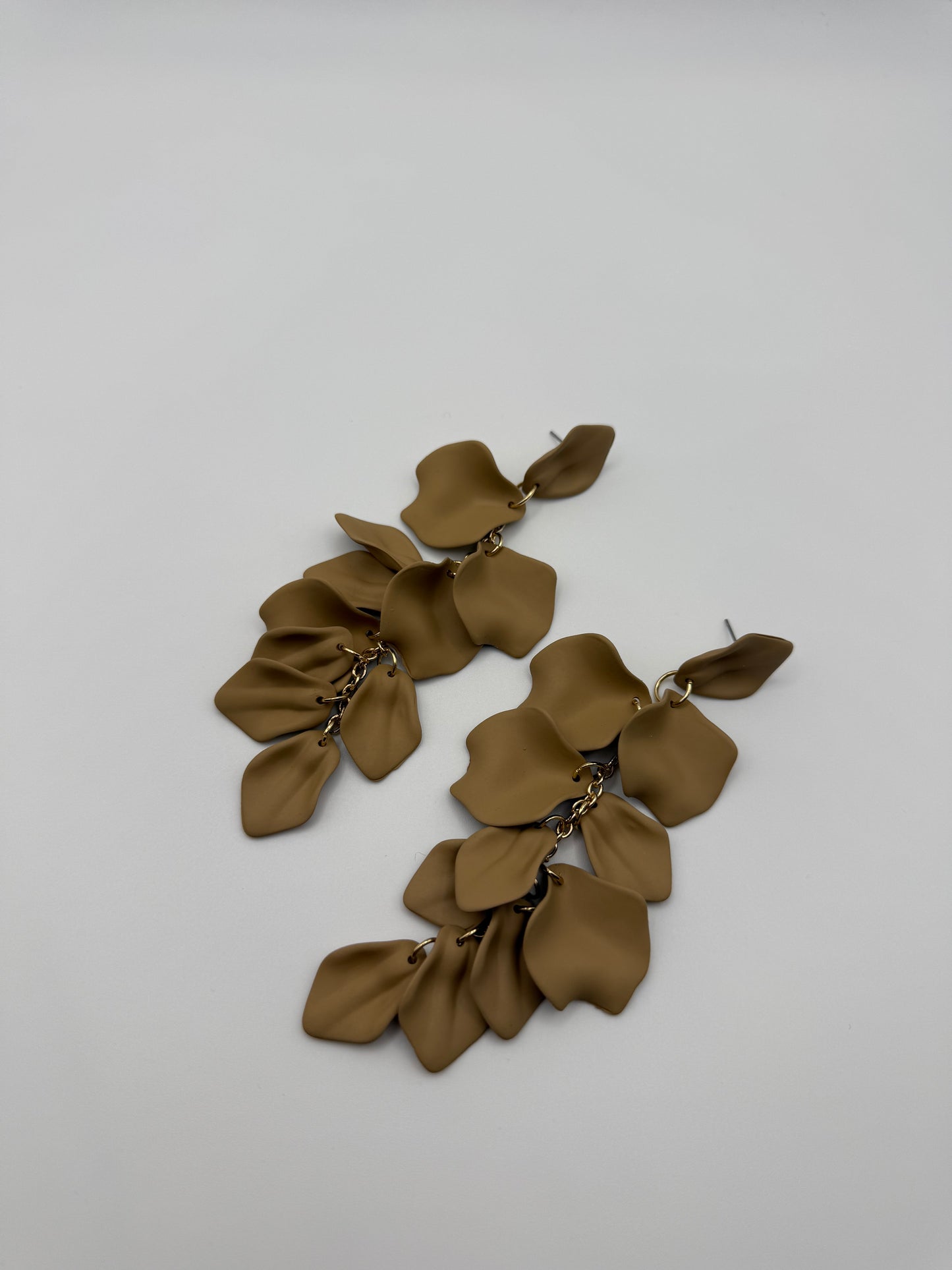 Gold & Coffee Matte Petal Dangle Earrings – Nature-Inspired Elegance with a Modern Edge