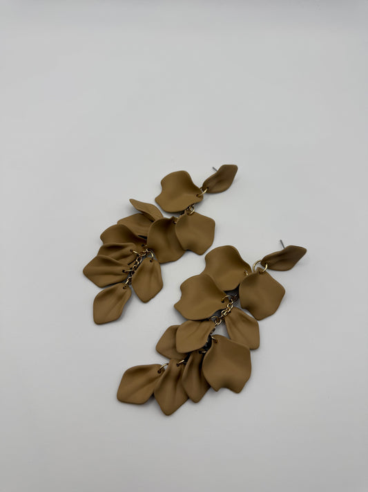 Gold & Coffee Matte Petal Dangle Earrings – Nature-Inspired Elegance with a Modern Edge