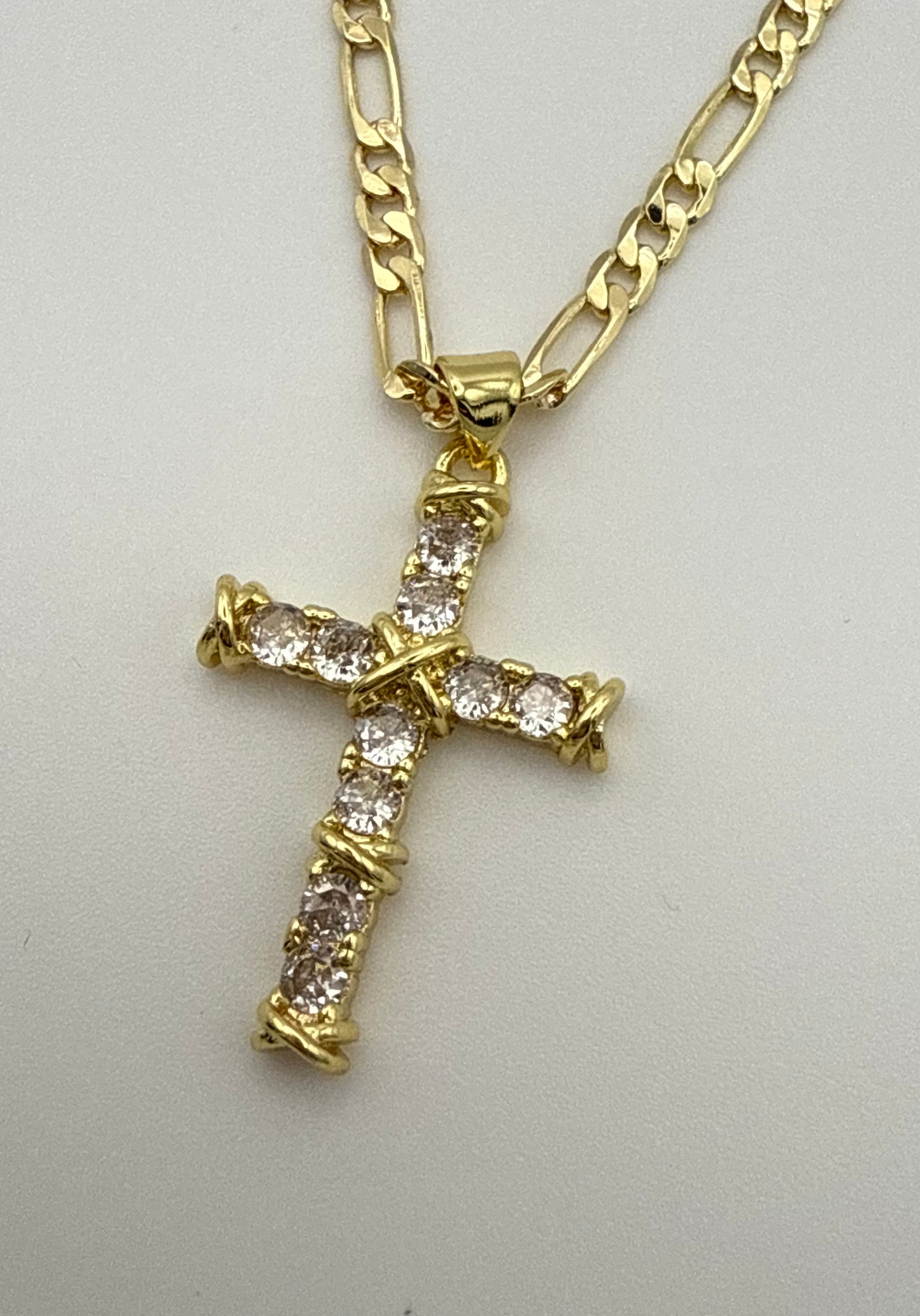 Noble Tarnish Free Raised Cross Pendant Necklace – 14K Gold Plated, Hypoallergenic Zirconia
