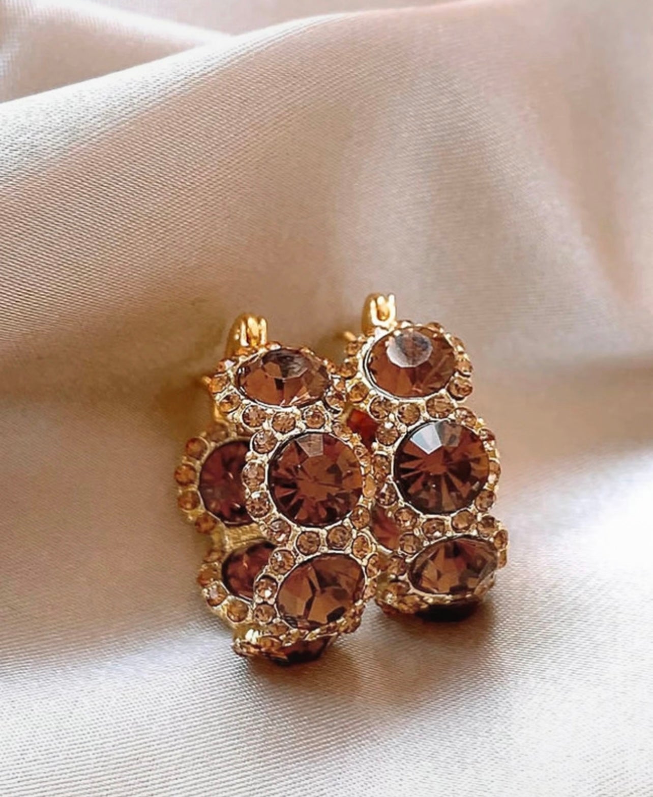Gold Amber Rhinestone Small Hoop Earrings – Warm Tones, Everyday Sparkle