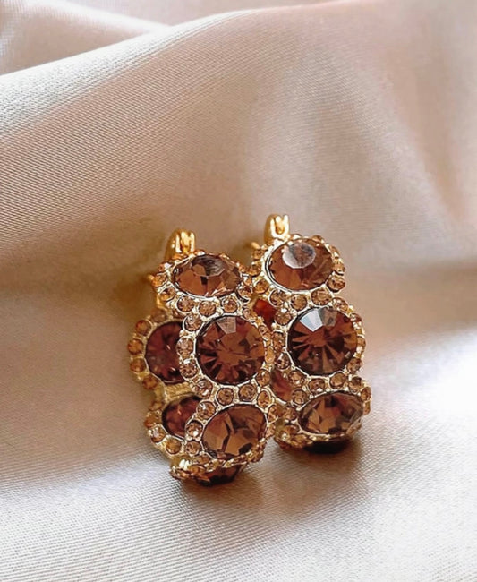 Gold Amber Rhinestone Small Hoop Earrings – Warm Tones, Everyday Sparkle