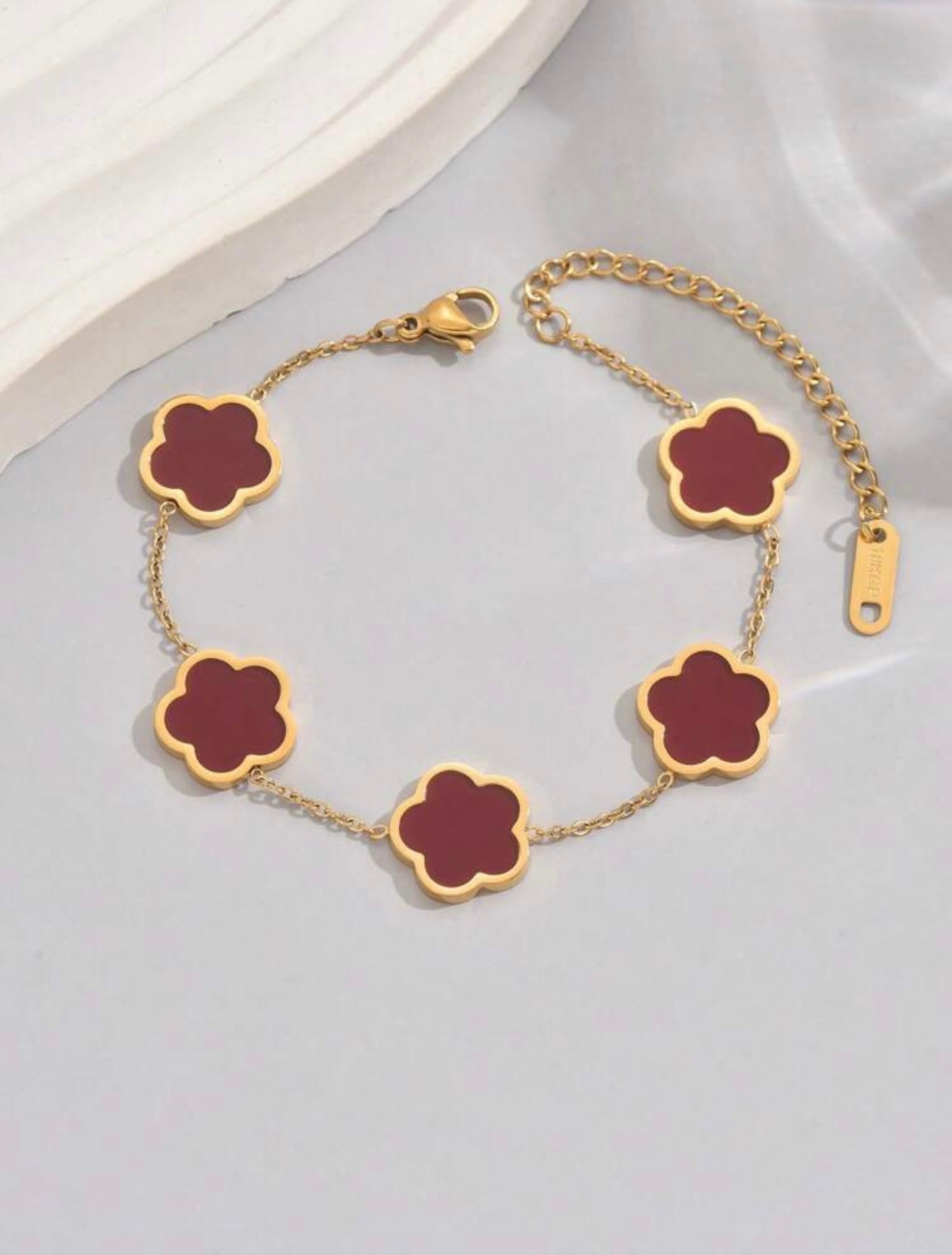18k Gold-Plated Van Cleef Inspired Clover Bracelet – Burgundy - Waterproof, Tarnish-Resistant & Hypoallergenic Matching Necklace Available!