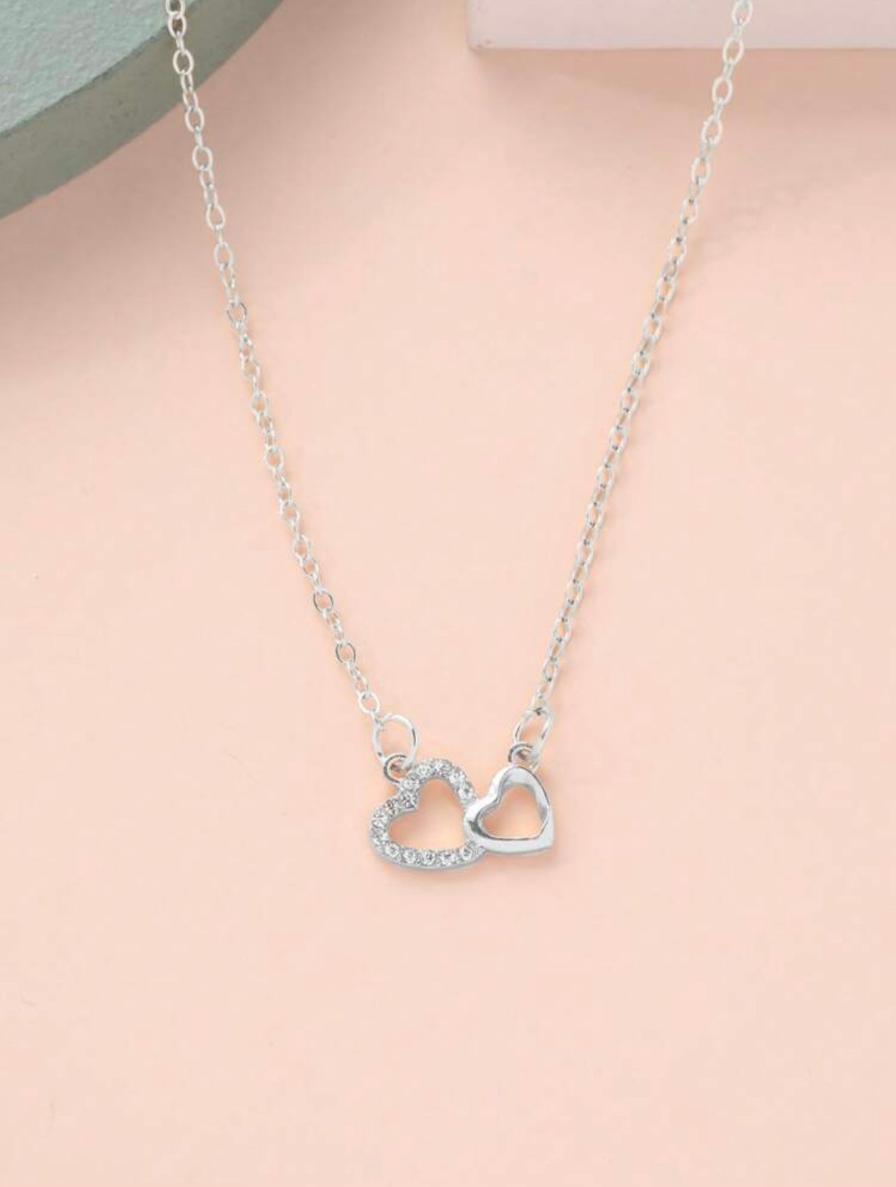 Minimalist Silver Double Heart Necklace – 40-45 cm | Tarnish Resistant Zinc Alloy | Romantic Everyday Elegance