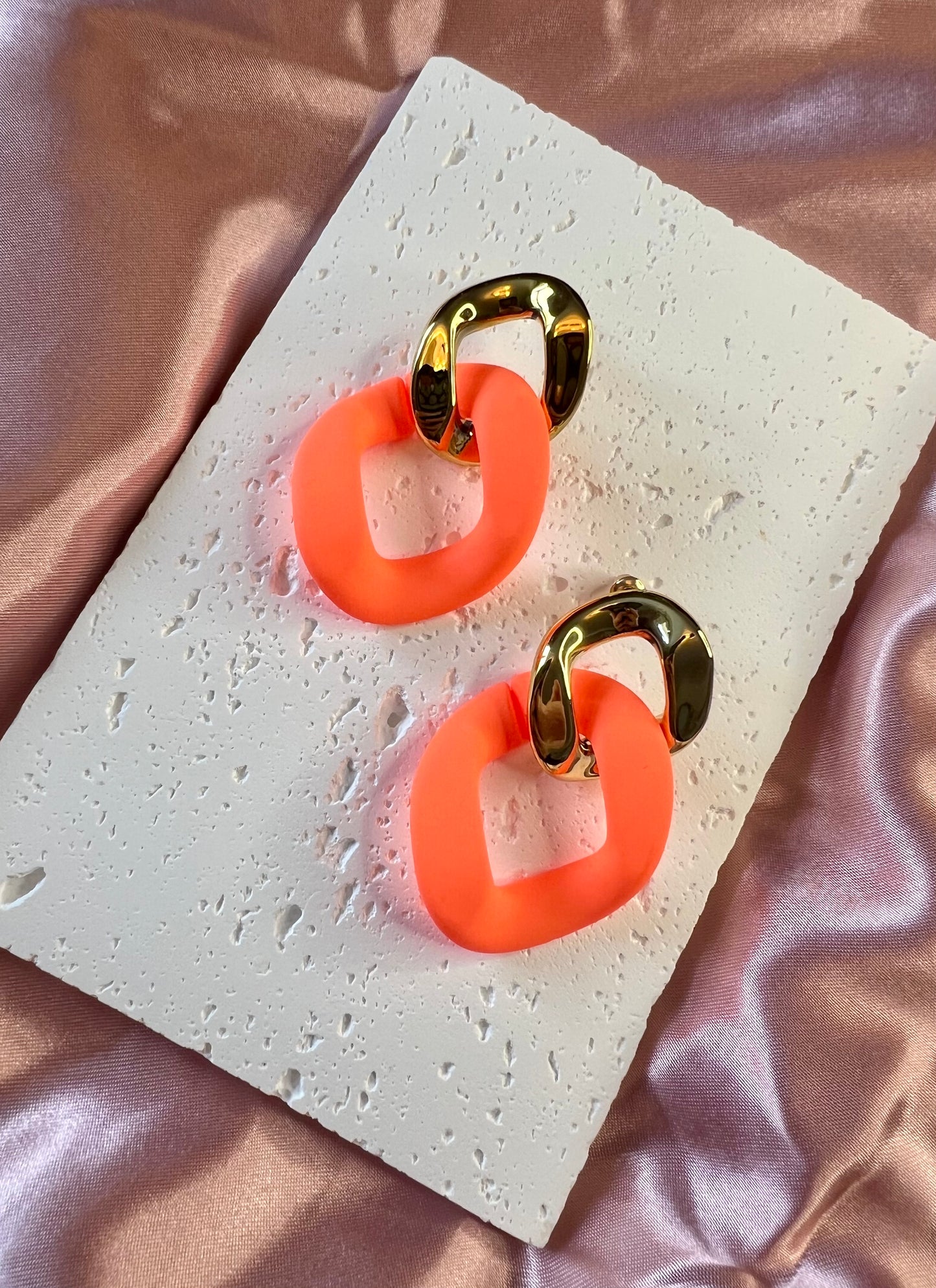 Gold and Orange Geometric Drop Earrings – Bold Colour, Modern Edge