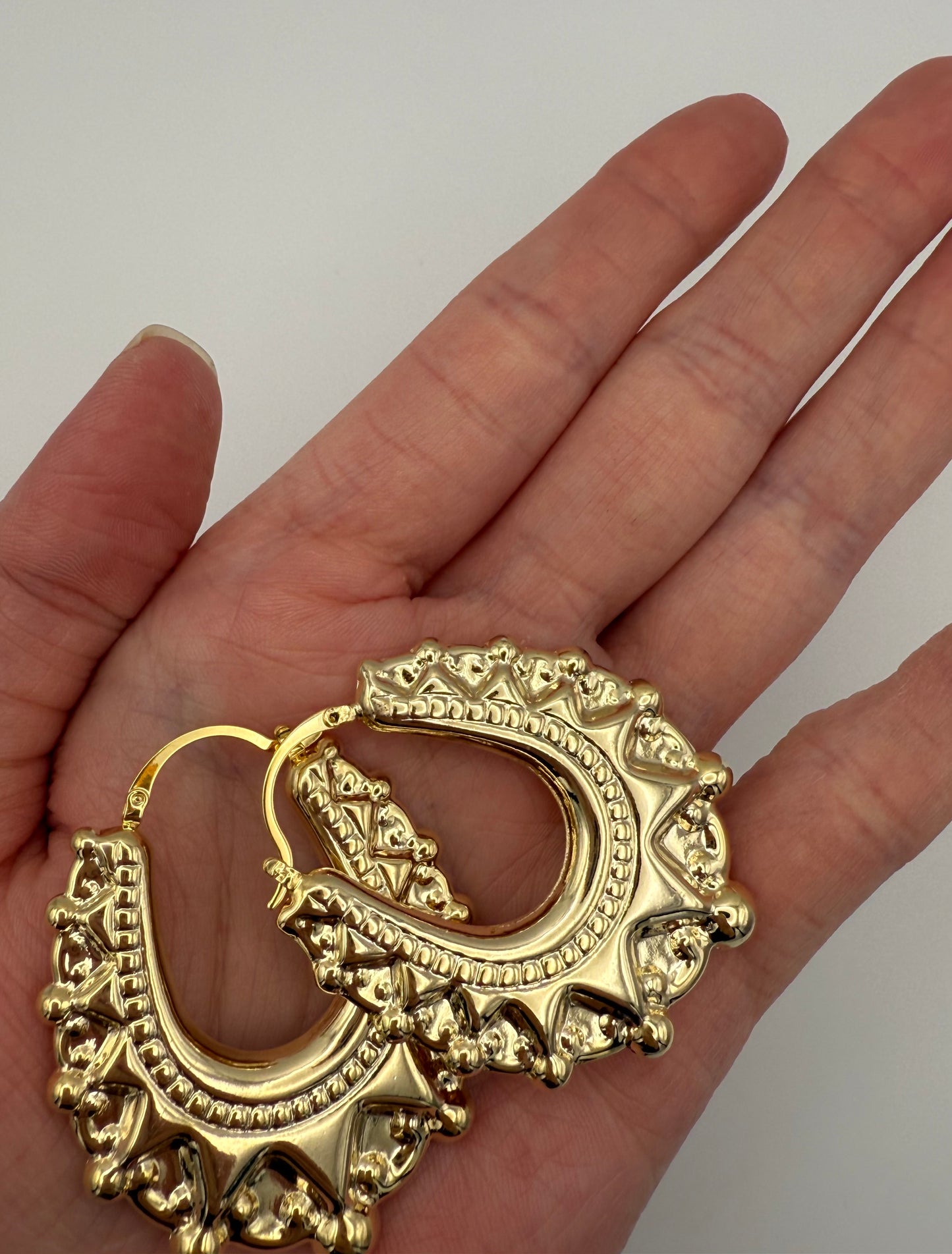 18K Gold Plated Vintage Crown & Horseshoe Creole Earrings – Large | Non-Fading & Hypoallergenic