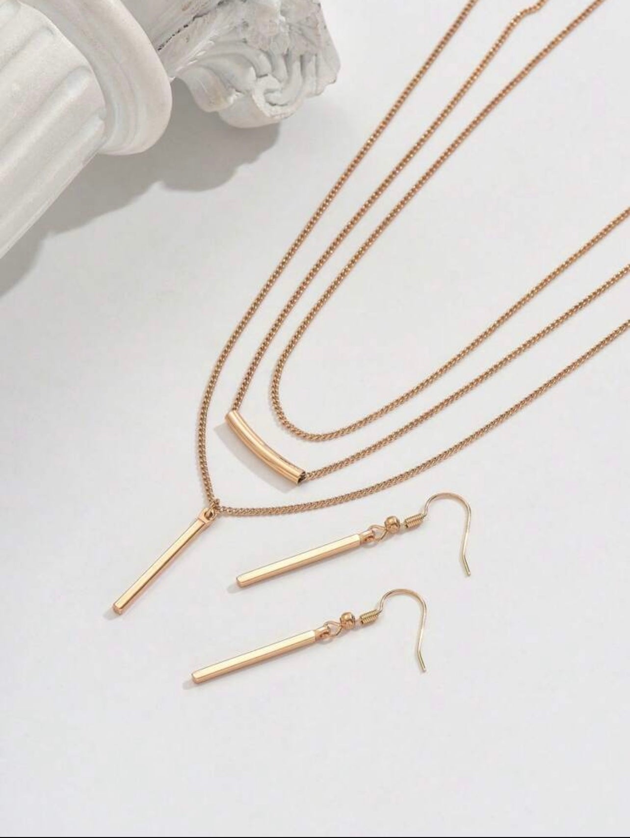 Gold Bohemian Minimalist Jewellery Set – Geometric Pendant Necklace & Earrings