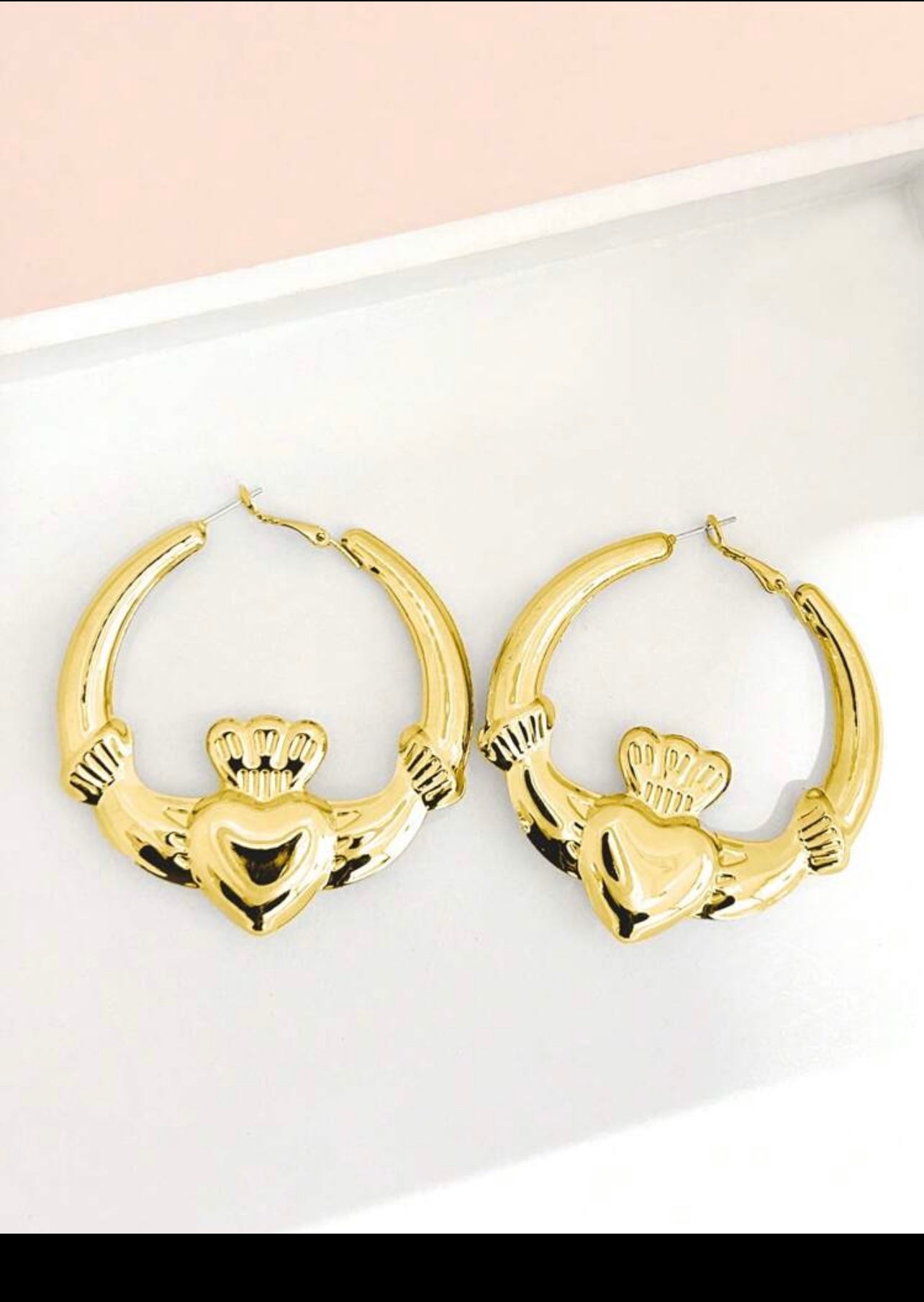 Gold Claddagh Chunky Hoop Earrings – 6 x 6.5 cms | Celebrate Love, Loyalty & Friendship | Tarnish Resistant