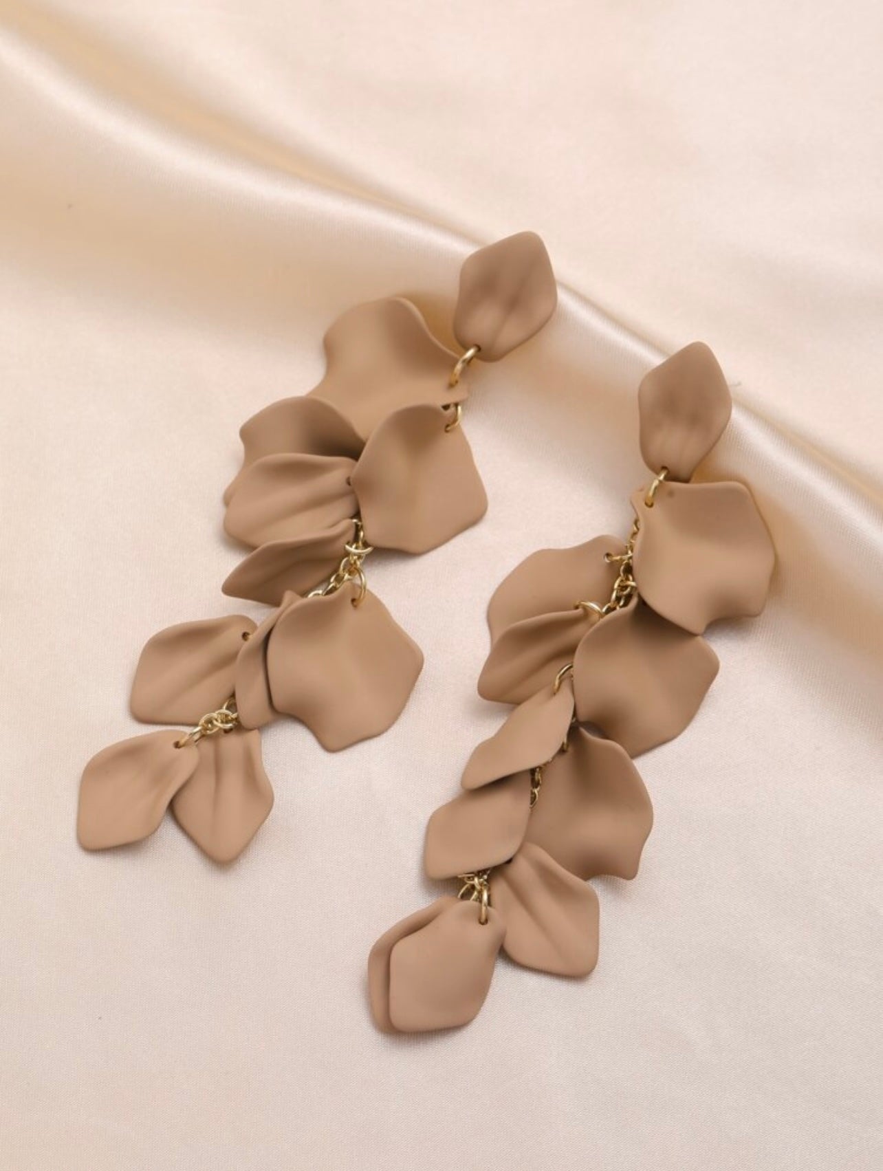 Gold & Coffee Matte Petal Dangle Earrings – Nature-Inspired Elegance with a Modern Edge