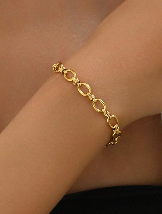 Gold Figaro Tarnish Resistant Gold Plated Bracelet  – Intertwined Elegance, Perfect for Gifting