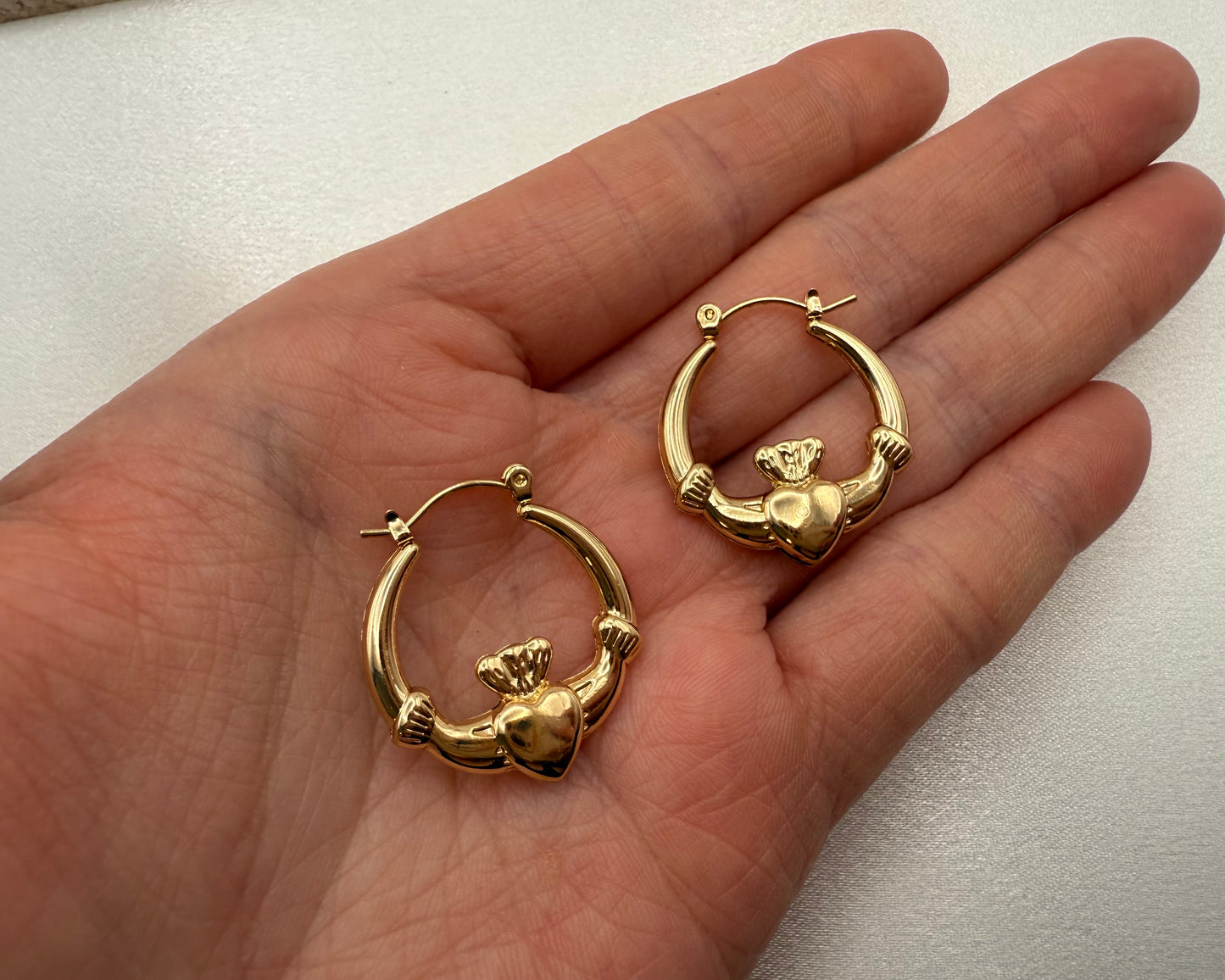 Claddagh Heart Stud Earrings – Vintage Minimalist Design - Tarnish Resistant Base 2.7 x 2.5 cms