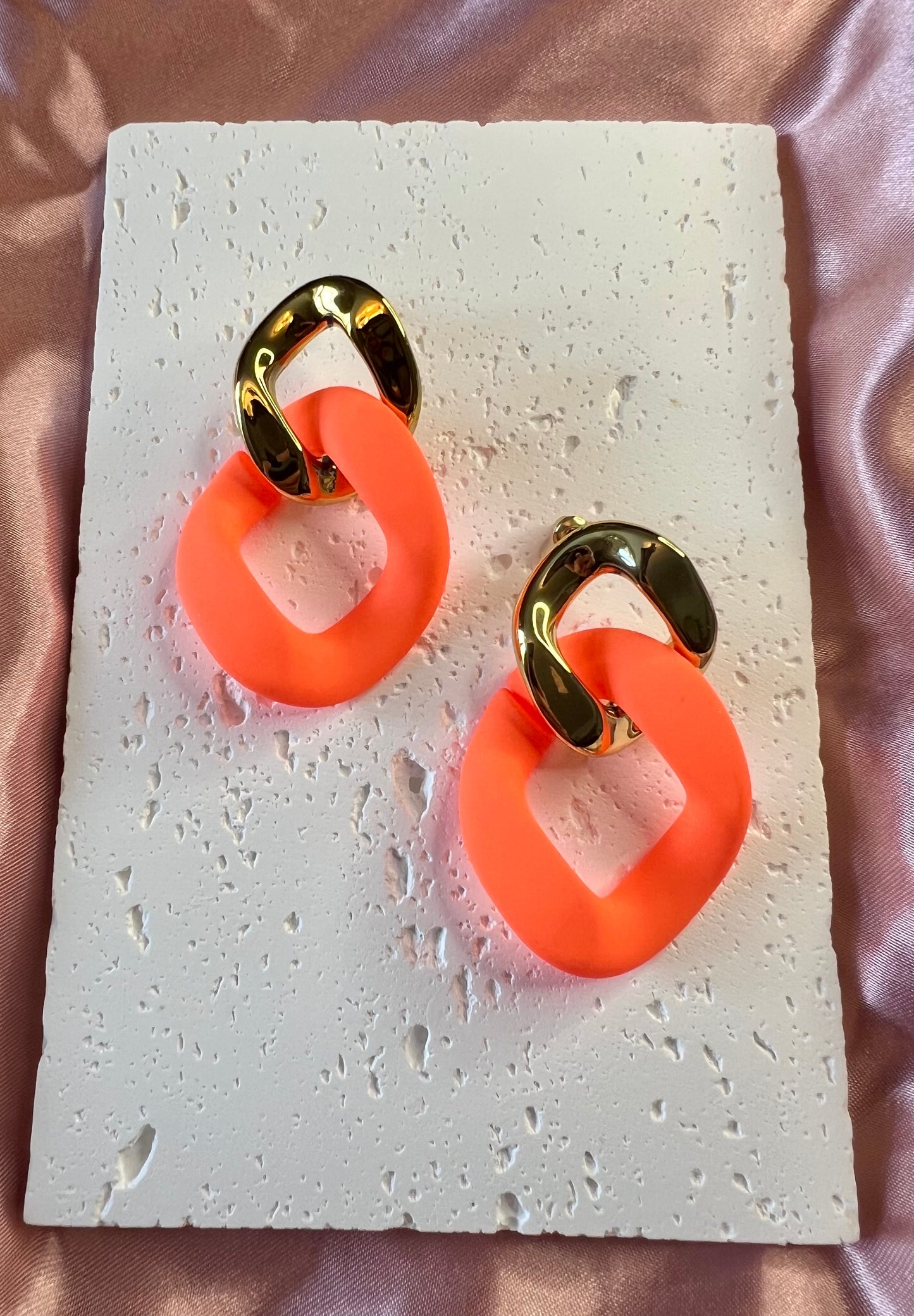 Gold and Orange Geometric Drop Earrings – Bold Colour, Modern Edge