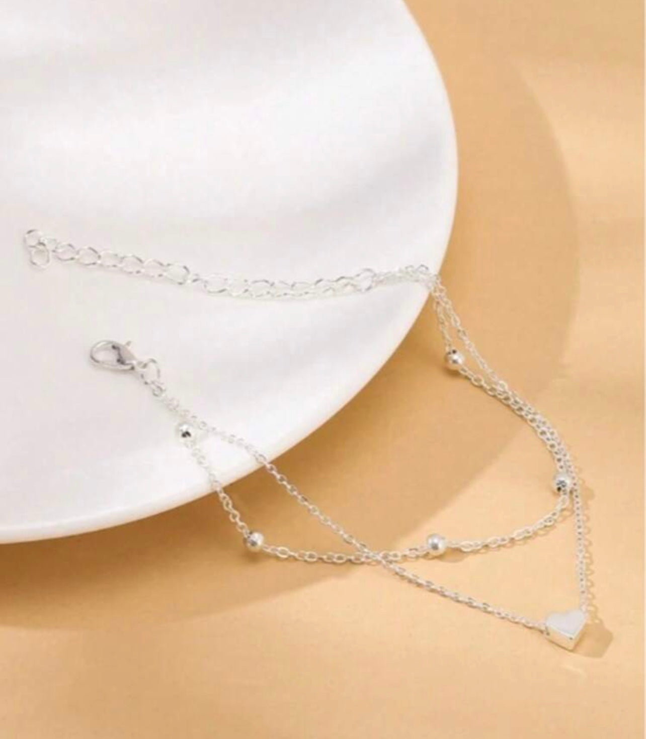 Silver Double-Layer Heart Anklet – Adjustable Love Foot Chain for Summer & Beach