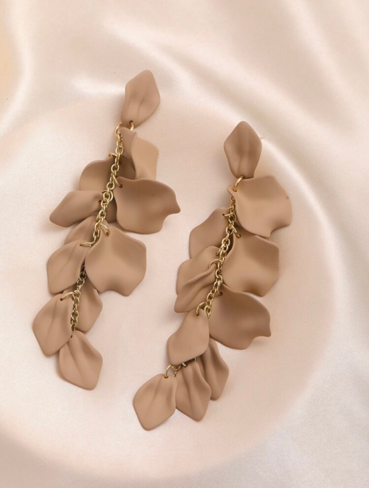 Gold & Coffee Matte Petal Dangle Earrings – Nature-Inspired Elegance with a Modern Edge