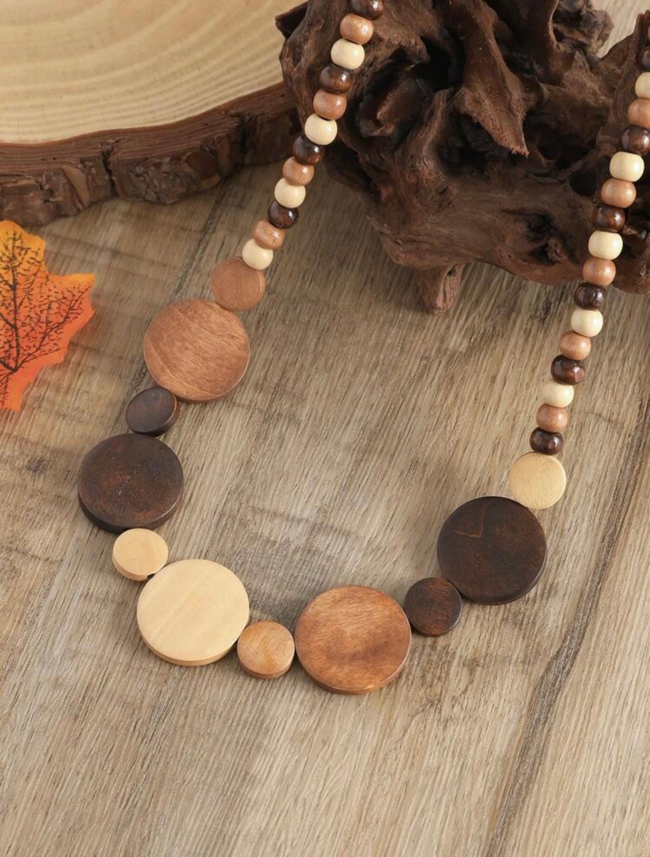 Handmade Wooden Boho Necklace – Beaded Travel & Everyday Jewellery