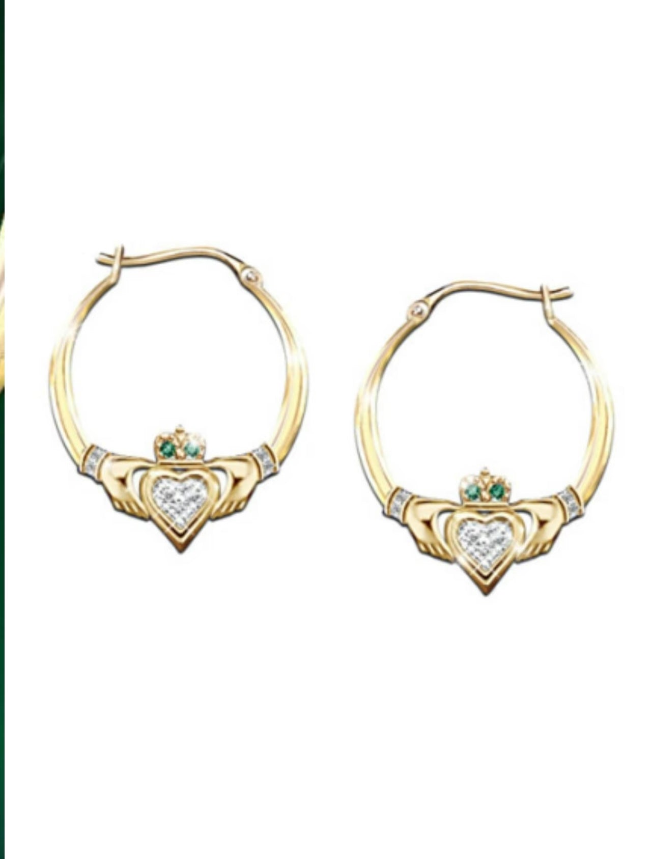 Gold Emerald & Diamanté Creole Earrings – Classic Glamour with a Rich Pop of Colour