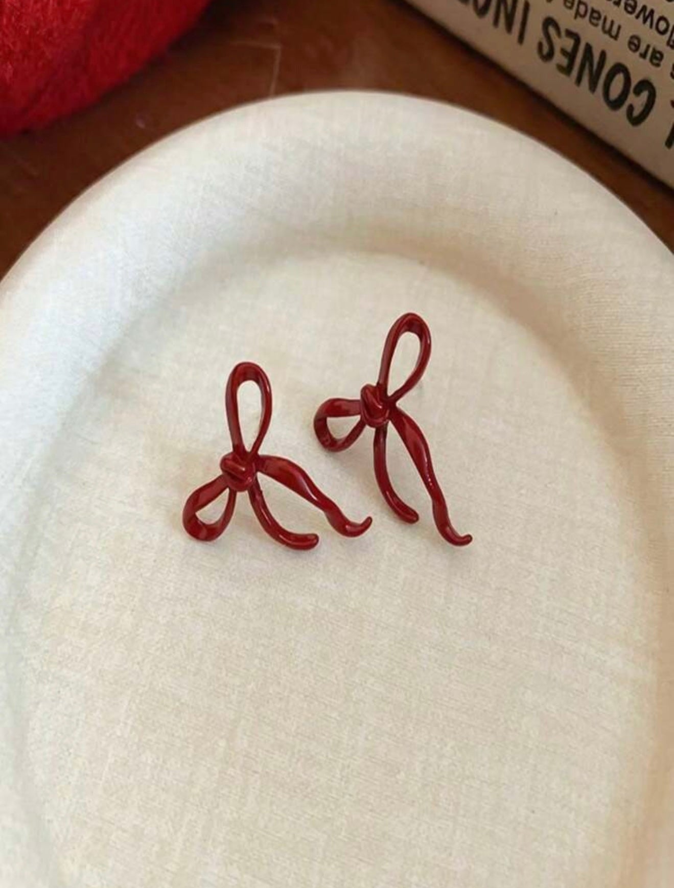 Delicate Burgundy Ribbon Bow Earrings – Tarnish-Resistant Zinc Alloy – Elegant & Feminine Jewellery – Festive Dainty Touch