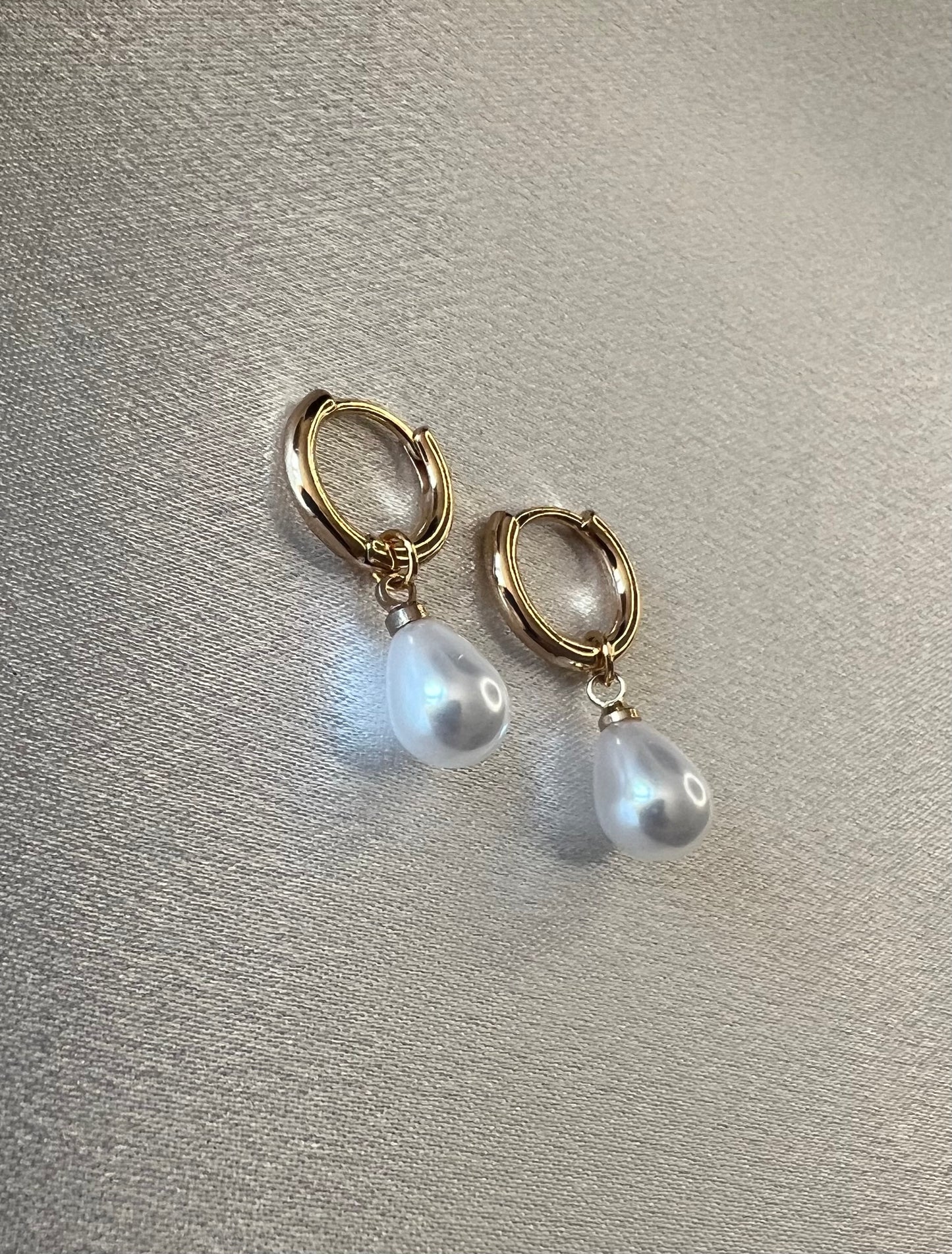 Gold Plated Faux Pearl Huggie Hoop Earrings – Classic Charm with a Modern Twist