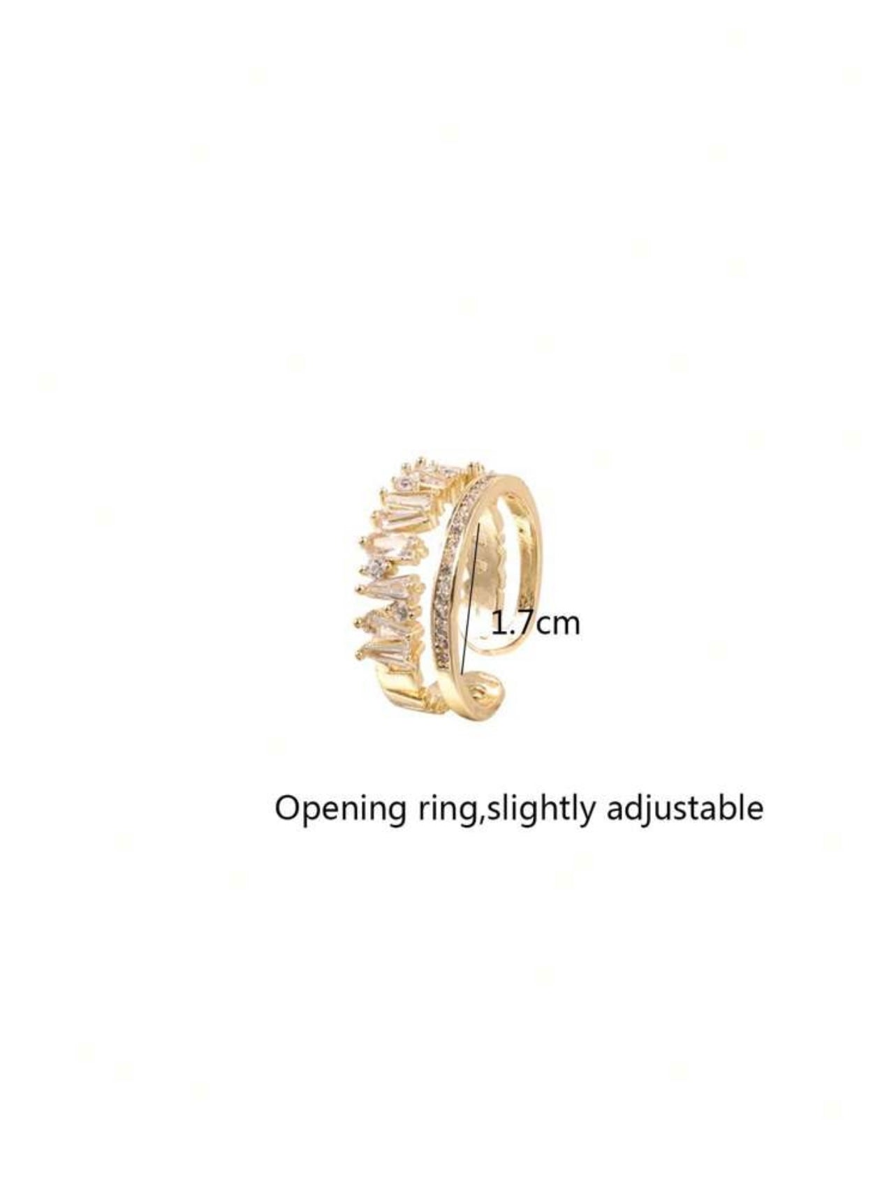Gold-Tone Double-Layer Zirconia Open Ring – High-End Asymmetrical Sparkle