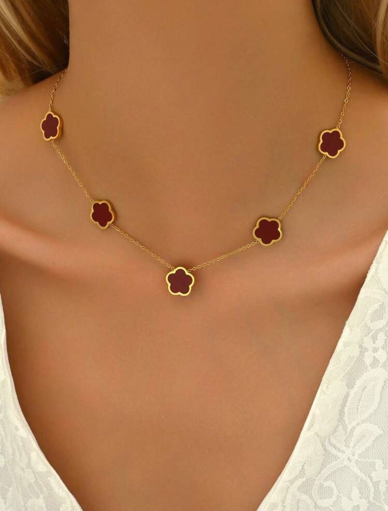 18k Gold-Plated Van Cleef Inspired Clover Necklace – Burgundy – Waterproof, Tarnish-Resistant & Hypoallergenic Matching Bracelet Available!