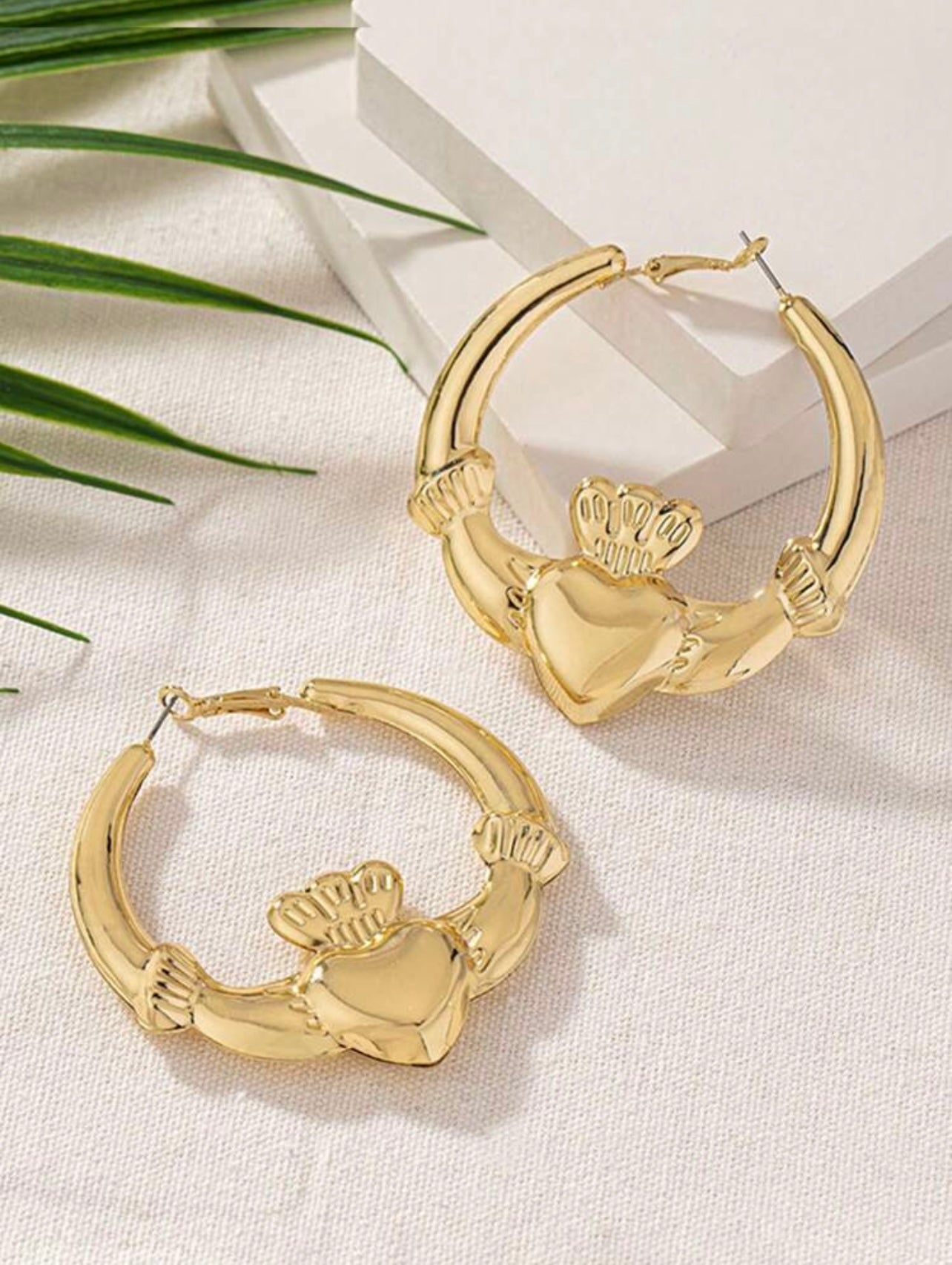 Gold Claddagh Chunky Hoop Earrings – 6 x 6.5 cms | Celebrate Love, Loyalty & Friendship | Tarnish Resistant