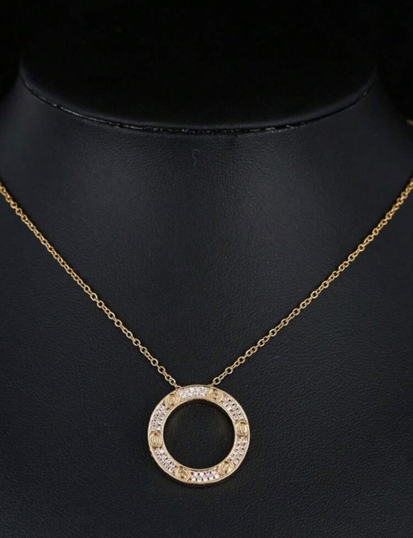 Gold Circle Zirconia Encrusted Necklace – Inspired - Tarnish Resistant