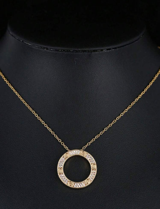 Gold Circle Zirconia Encrusted Necklace – Inspired - Tarnish Resistant