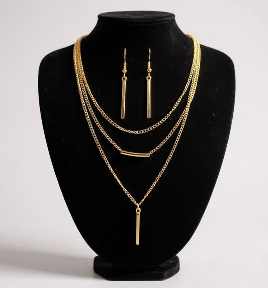 Gold Bohemian Minimalist Jewellery Set – Geometric Pendant Necklace & Earrings