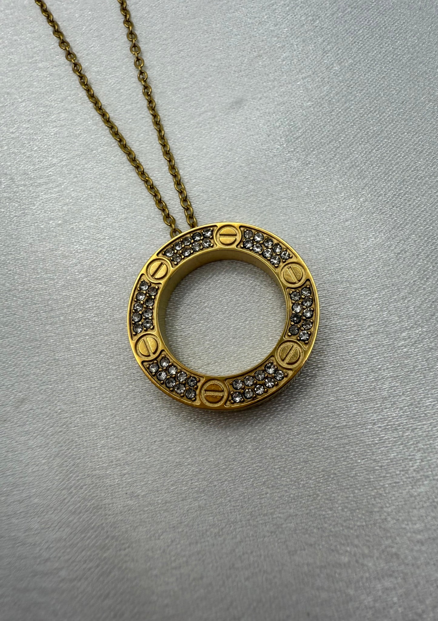 Gold Circle Zirconia Encrusted Necklace – Inspired - Tarnish Resistant