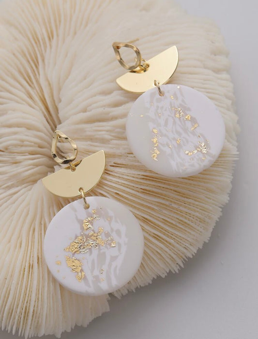 Gold Marbled Geometric Drop Earrings – Elegant Lines with Translucent Charm