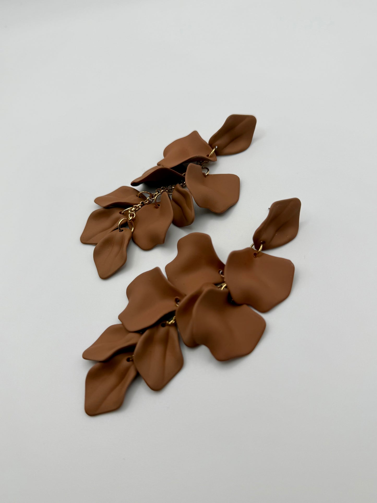 Gold & Matte Chocolate Petal Dangle Earrings – Nature-Inspired Elegance with a Modern Edge
