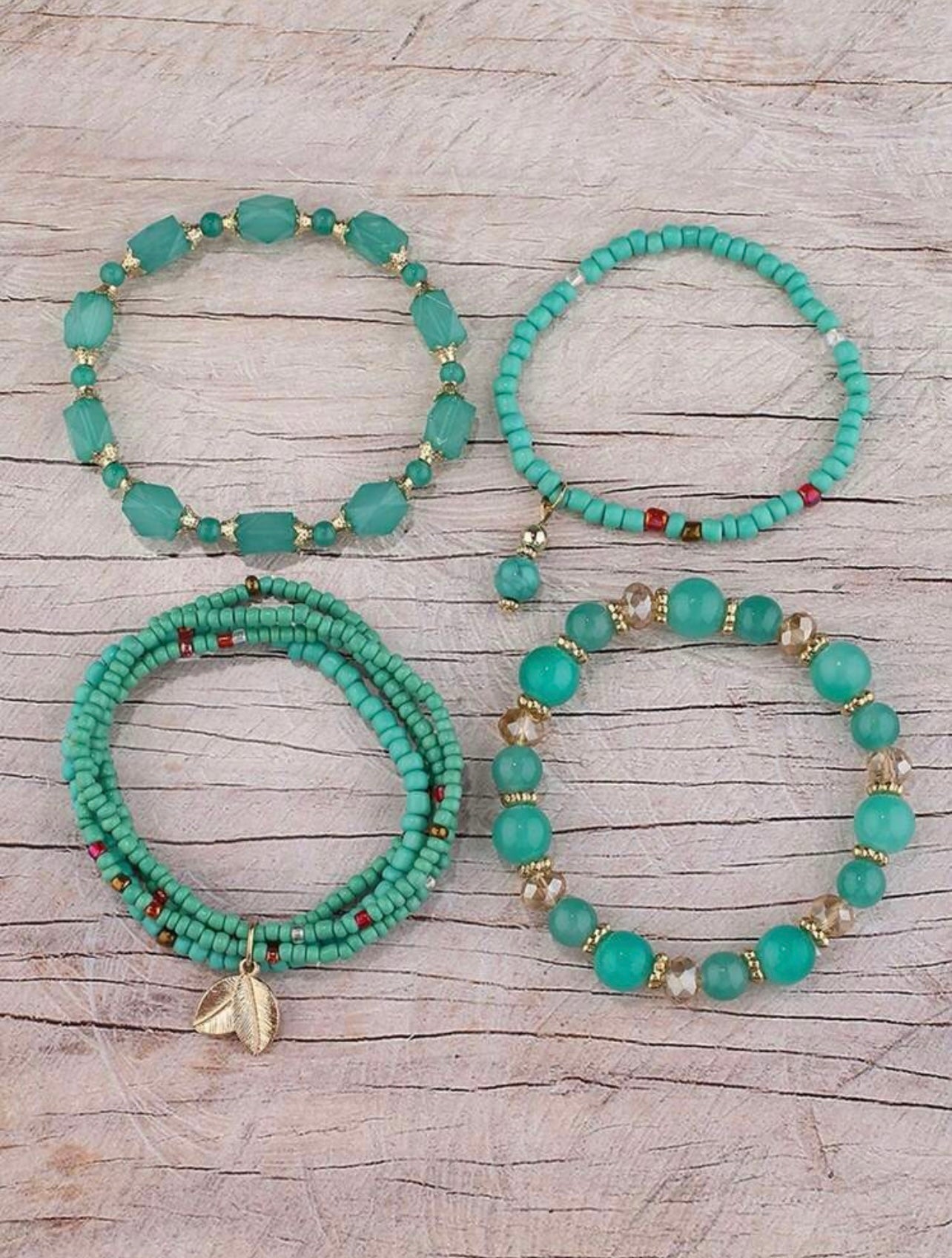 4pc Handmade Turquoise Seed & Glass Beaded Bracelet Stack – Vibrant Jewellery Set for Women