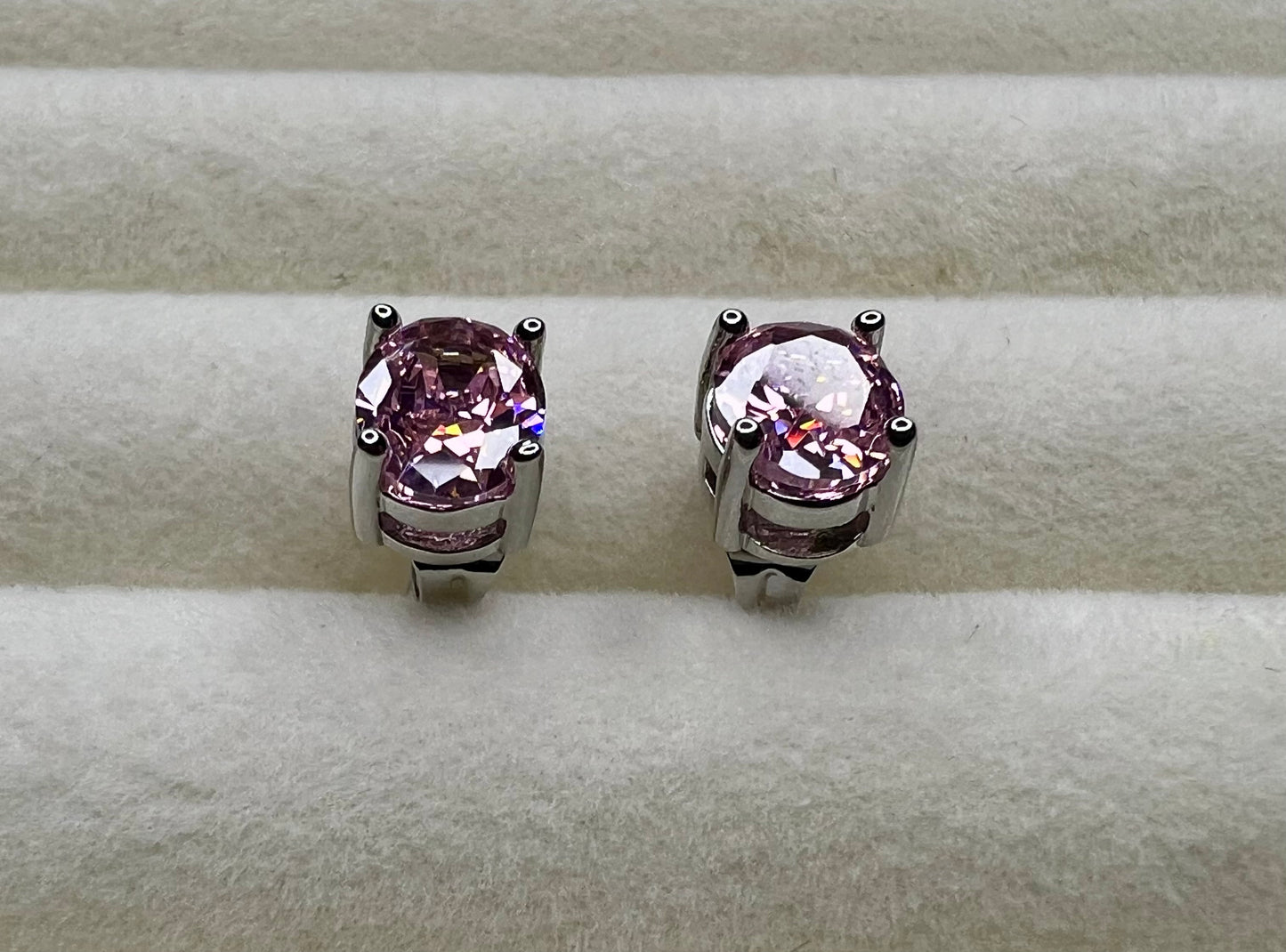 Silver & Pink Cubic Zirconia Stud Earrings – Elegant Gift for Weddings, Anniversaries & Mum