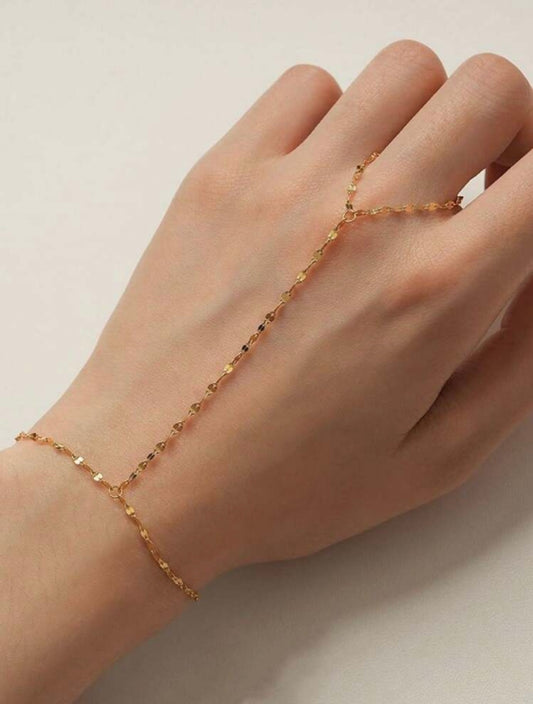 Gold Beaded Hand Chain – Minimalist Ring-to-Bracelet Jewellery for Everyday Chic