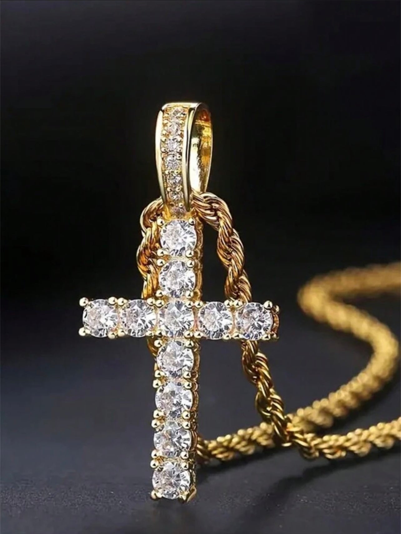 9k Gold-Plated Cubic Zirconia Cross Necklace – Elegant Valentine’s & Wedding Gift for Her