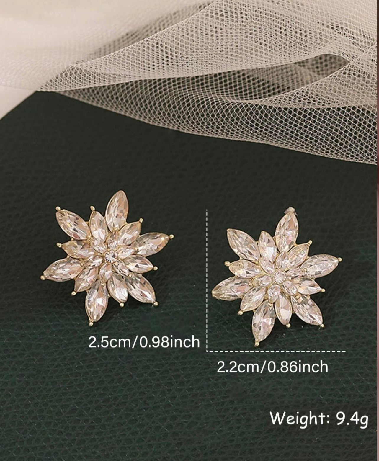 Gold Diamanté Flower Stud Earrings – Timeless Elegance in Old Money Style