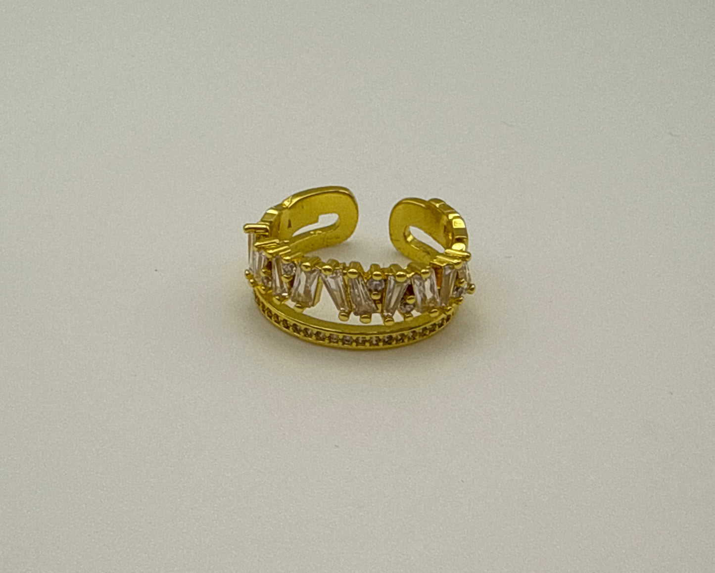 Gold-Tone Double-Layer Zirconia Open Ring – High-End Asymmetrical Sparkle