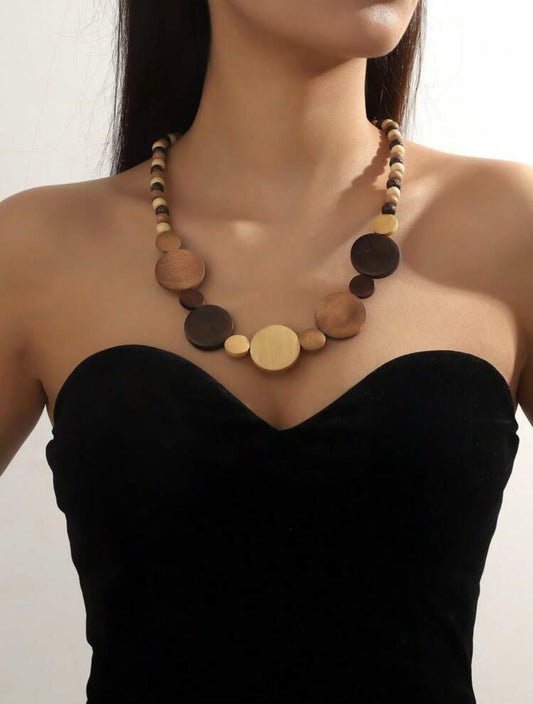 Handmade Wooden Boho Necklace – Beaded Travel & Everyday Jewellery