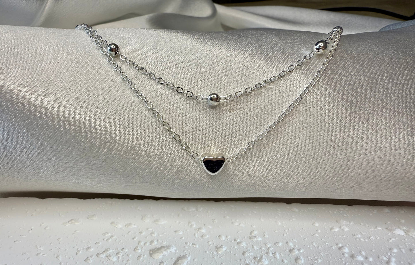 Silver Double-Layer Heart Anklet – Adjustable Love Foot Chain for Summer & Beach