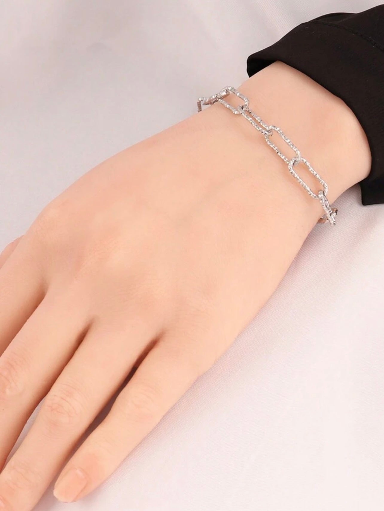 925 Silver Plated Silver- Tone Asymmetric Stainless Steel Chain Bracelet – Punk-Inspired Jewellery Gift