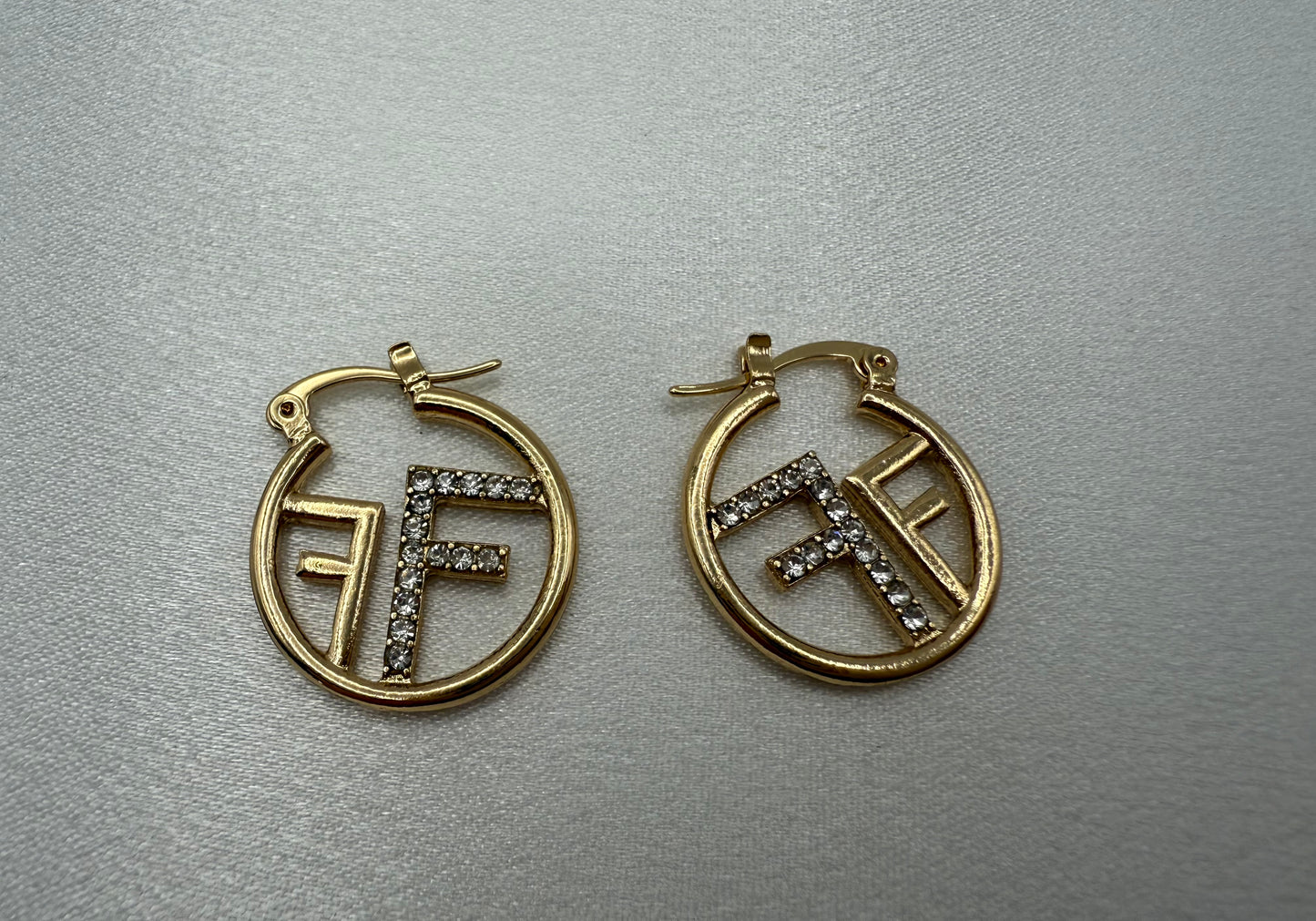 Premium Letter "F" Rhinestone Hoop Earrings – Inspired by Fendi – Elegant Statement Jewelry
