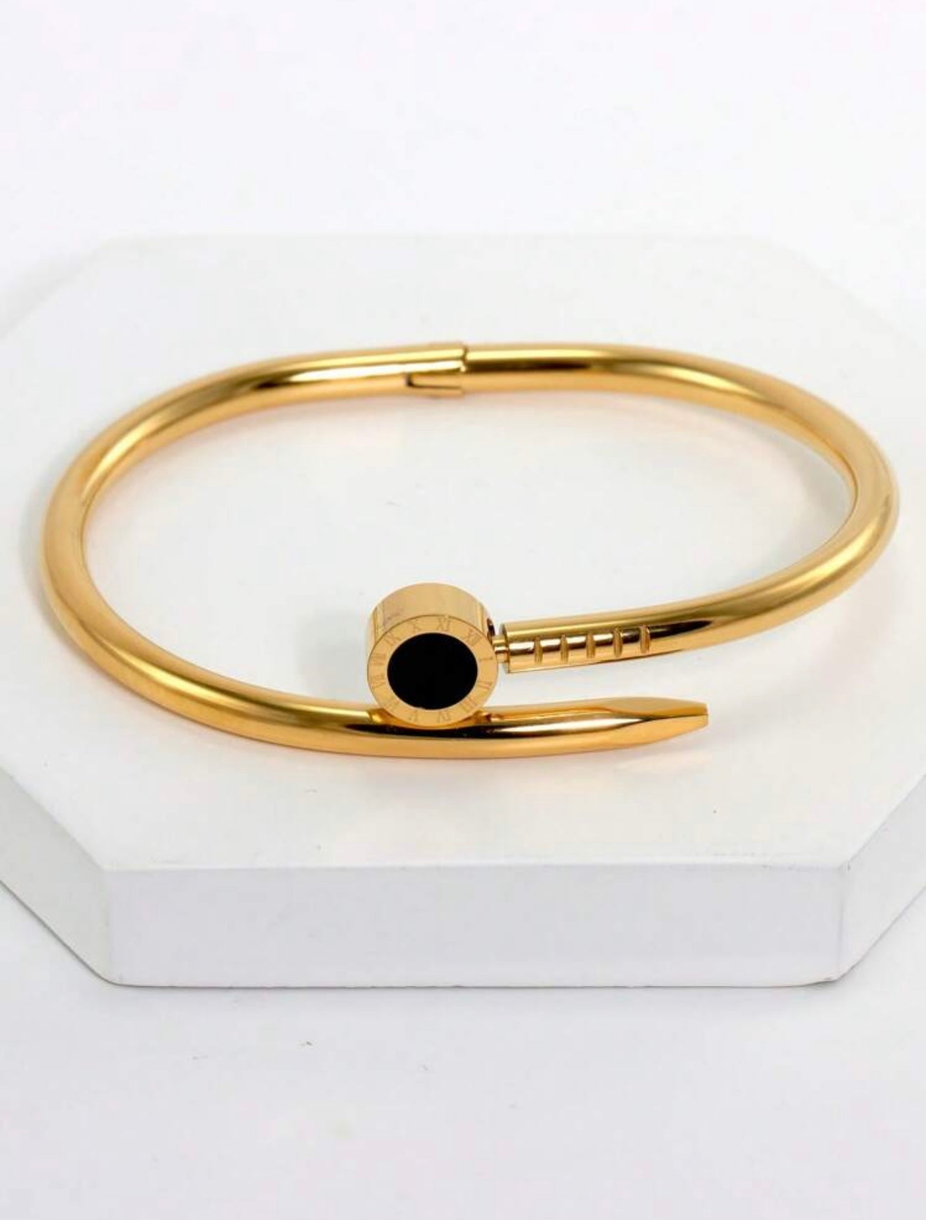 18K Gold Plated Bvlgari-Inspired Roman Numeral Nail Bracelet –  Classic Design