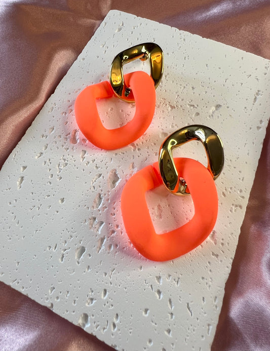 Gold and Orange Geometric Drop Earrings – Bold Colour, Modern Edge