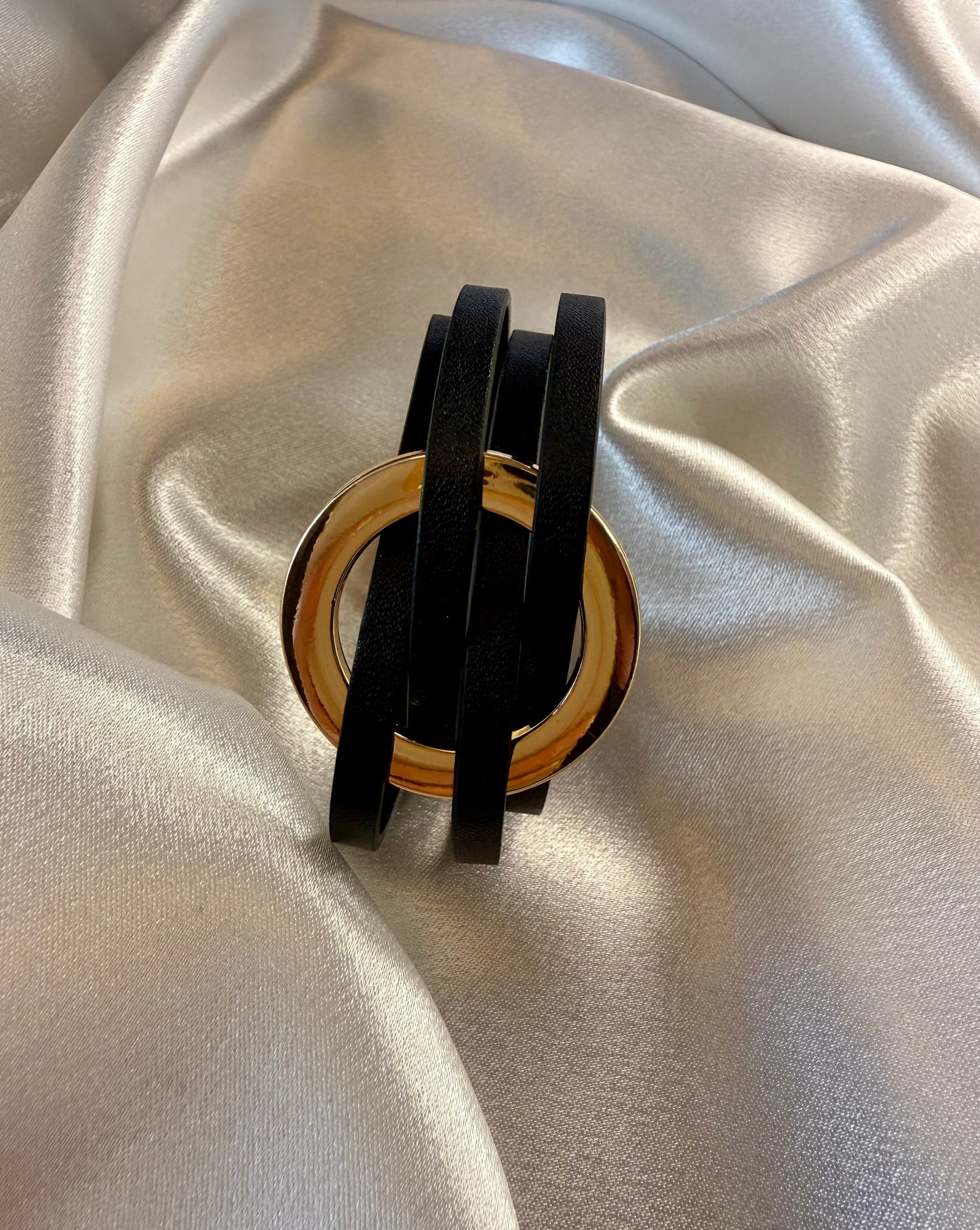Leatherette Black & Gold Cuff Bracelet – Modern Texture with Effortless Elegance