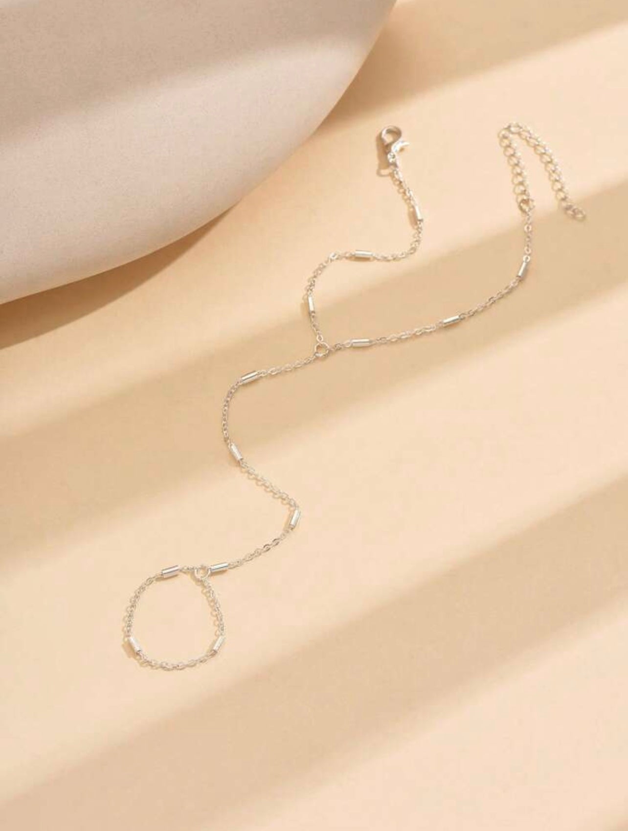 Silver Beaded Hand Chain – Minimalist Ring-to-Bracelet Jewellery for Daily Wear